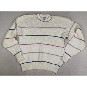 Private Club Vintage Men's Sweater White Striped Crew Neck Pullover Size XL